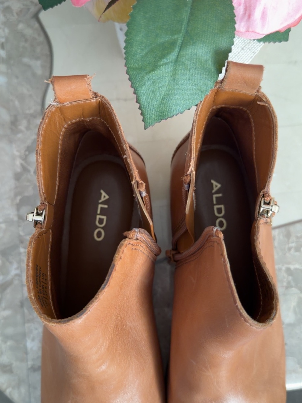 Aldo Cognac Leather Ankle Booties with Side Buckle